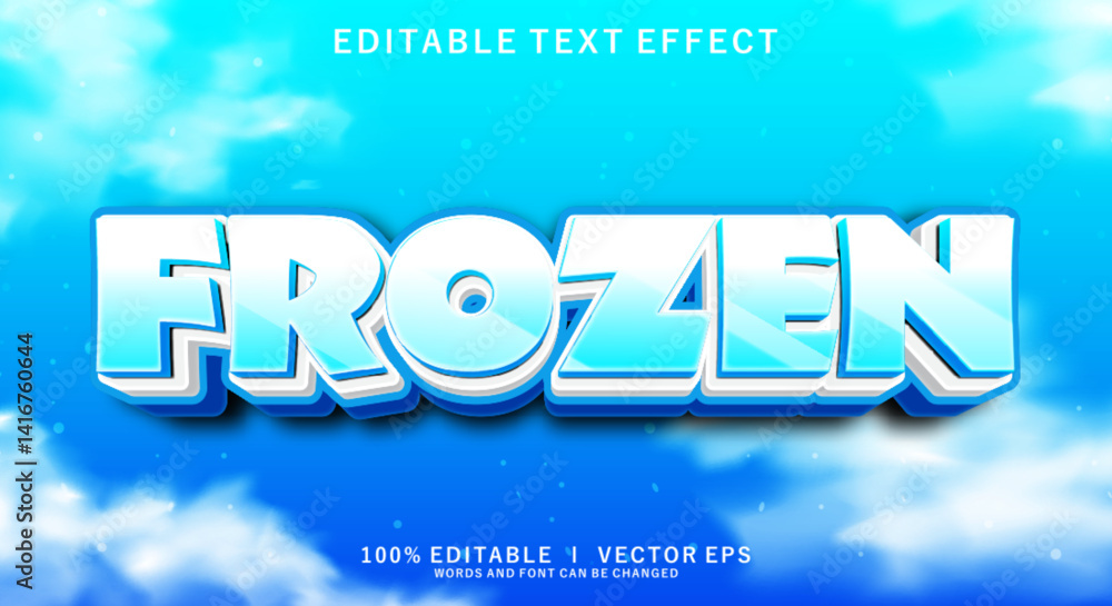 Poster frozen 3d vector text effect with modern style design