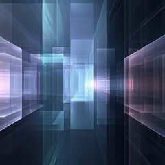 Obraz premium Abstract perspective artwork with geometric shapes in blue and purple tones creating a stunning optical illusion of depth and light creating a modern backdrop.