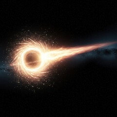 Fototapeta premium Cosmic Vortex: A Glowing Black Hole's Energetic Accretion Disk and Relativistic Jet in Deep Space