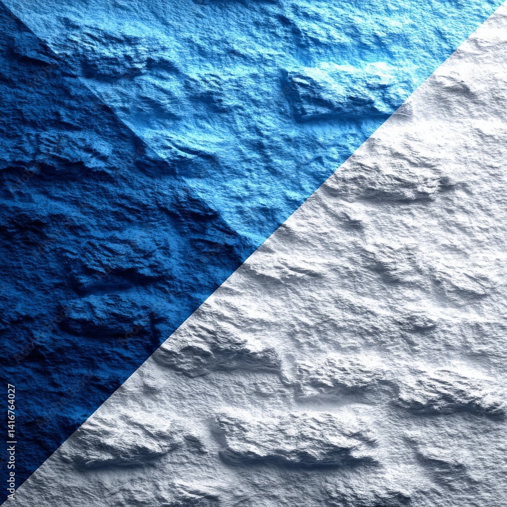 Fototapete Abstract Blue and White Textured Background with Diagonal Division, Creating Contrasting Visual and Tactile Appeal.