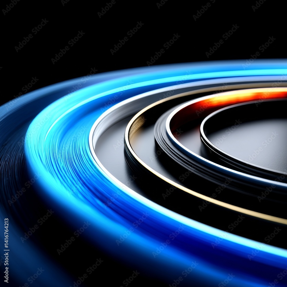 Aufkleber abstract concentric rings with gradient blue and orange light, flowing lines and shapes on dark back