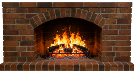 Isolated Fireplace with Burning Logs