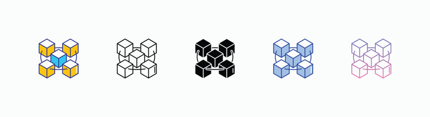 Blockchain icons set in different style vector stock 