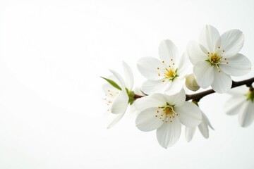 Obraz premium Delicate white blossoms against pure white background, floral, fragile, aesthetic