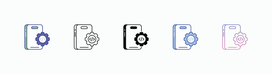 Mobile App Development icons set in different style vector stock 