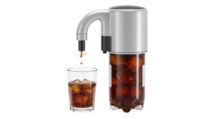Isolated Soda Dispenser Pouring Drink into Glass with Ice