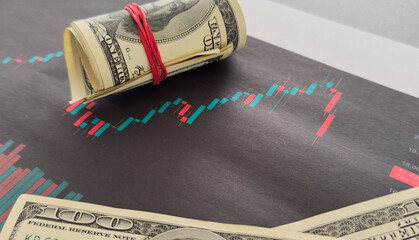 US dollar on the background of the financial chart. Concept Economy, business investment, economic...