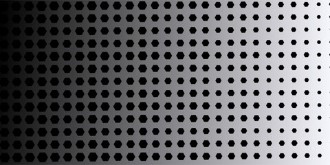 Horizontal gradient of black and white hexagon halftone texture vector illustration black and white dot background