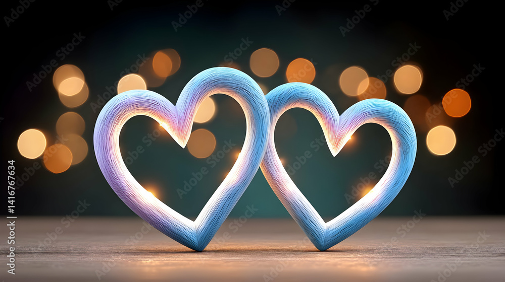 Poster abstract hearts with soft glow and bokeh background in high quality