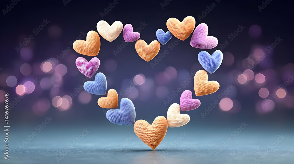Poster beautiful heart shape created with colorful abstract elements