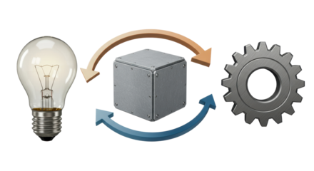 Isolated Idea Development Process with Lightbulb and Gear