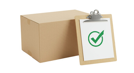 Isolated Approved Delivery with Box and Clipboard