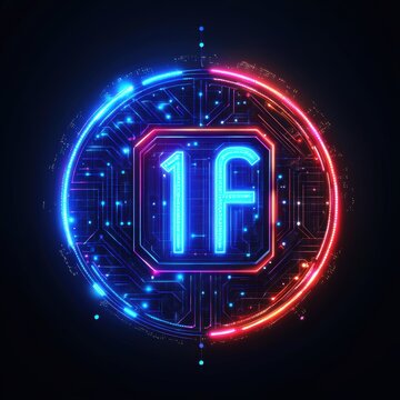 Futuristic Neon Glowing 1F Logo with Circuit Board Pattern Design on Dark Background