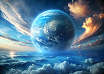 Stunning Earth View from Space with Vibrant Clouds and Ocean at Sunset