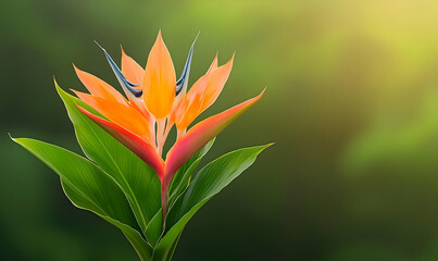 Obraz premium Vibrant Tropical Bird of Paradise Flower Against Soft Green Background