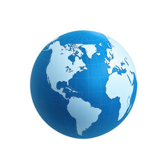 Fototapeta premium A detailed illustration of a blue globe showcasing the continents, set against a plain background, ideal for educational or geographical purposes , isolated on white or transparent png