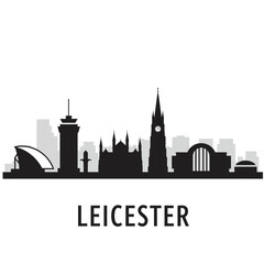 Obraz premium Leicester skyline with UK Black silhouette.