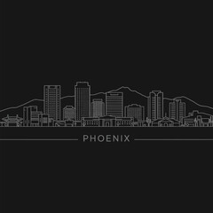 Naklejka premium Phoenix Skyline Arizona Cityscape Outline.