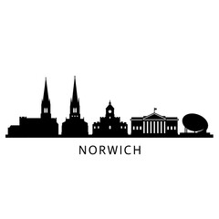 Obraz premium Norwich Skyline Silhouette Vector Cityscape.