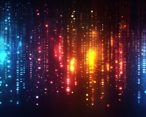 Vibrant digital stream of light patterns cascading downwards.