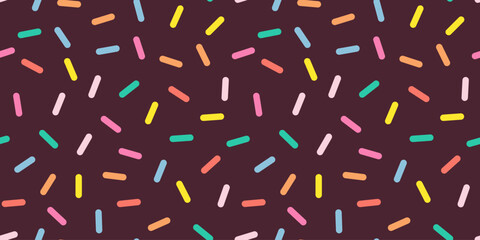 Materiał do szycia Sprinkle Pattern. Rainbow dotted lines on chocolate background. Small dash seamless backdrop. Vector Illustration in scandinavian style.