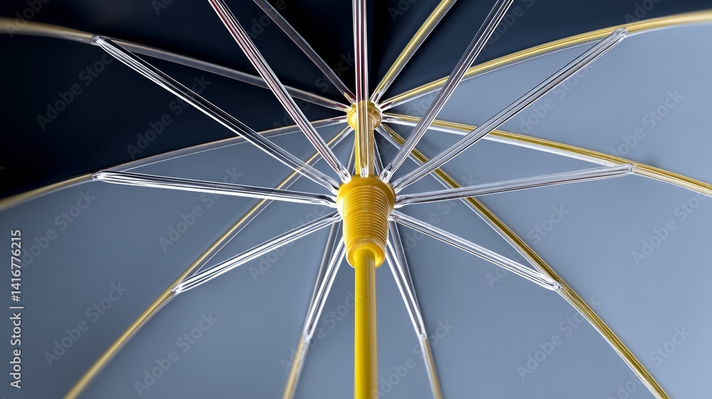 Poster close up of an umbrella with a yellow handle. the umbrella is open and the handle is visible