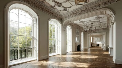 Fototapeta premium Spacious, ornate interior of a historic townhouse.