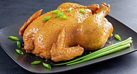 Detailed close-up highlighting the tender, juicy texture and glossy skin of Chinese Drunken Chicken, marinated meticulously in traditional Chinese rice wine (Shaoxing).