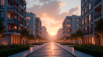 Fototapeta premium Stadtlandschaft bei Sonnenuntergang