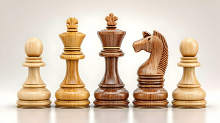 Elegant Wooden Chess Pieces on Soft Background for Strategic Play