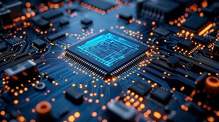 Close-up view of a computer microchip on a circuit board.