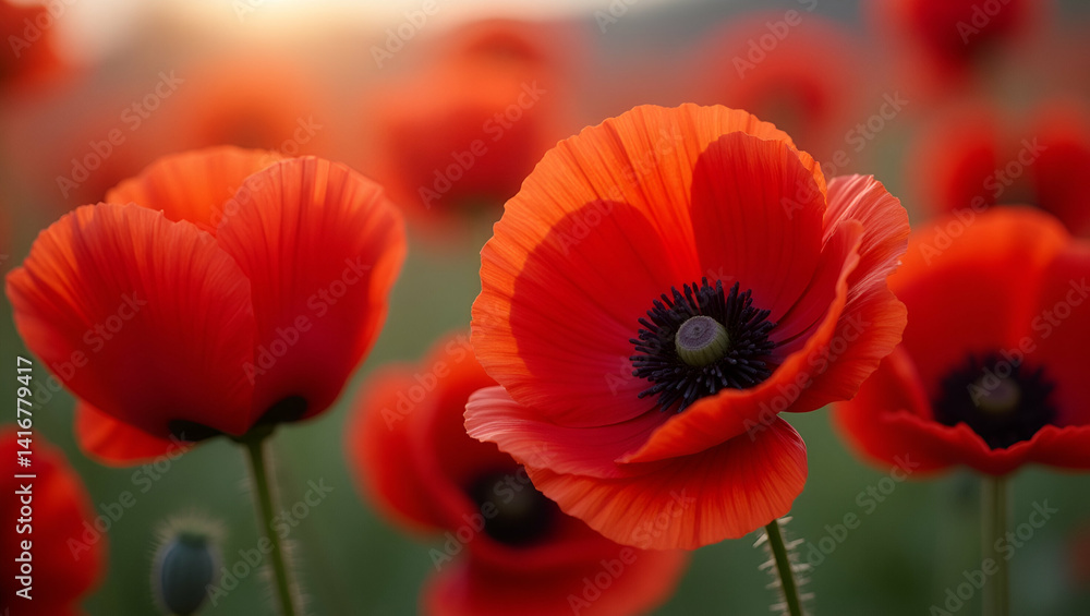 Poster a vibrant photo stock image capturing striking memorial day poppies with refined focus and artistic 
