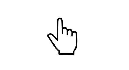 A simple black and white illustration of a hand with the index finger pointing upwards on white