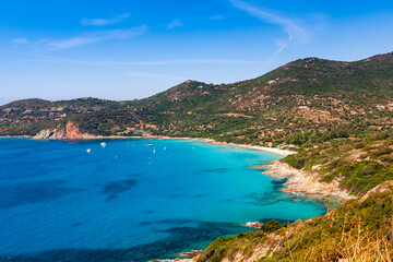 Fototapeta premium Pero beach in Cargèse, Corsica island, France. The beach of Pero on the Corsican coast in Cargèse, mediterranean sea, France.
