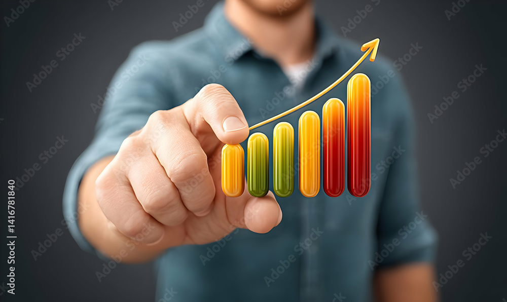 Poster dynamic cost optimization chart with colorful bars and arrow