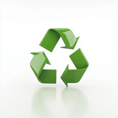 Obraz premium A vibrant green recycling symbol representing environmental consciousness and sustainable living, showcasing a glossy 3D design against a clean white background.