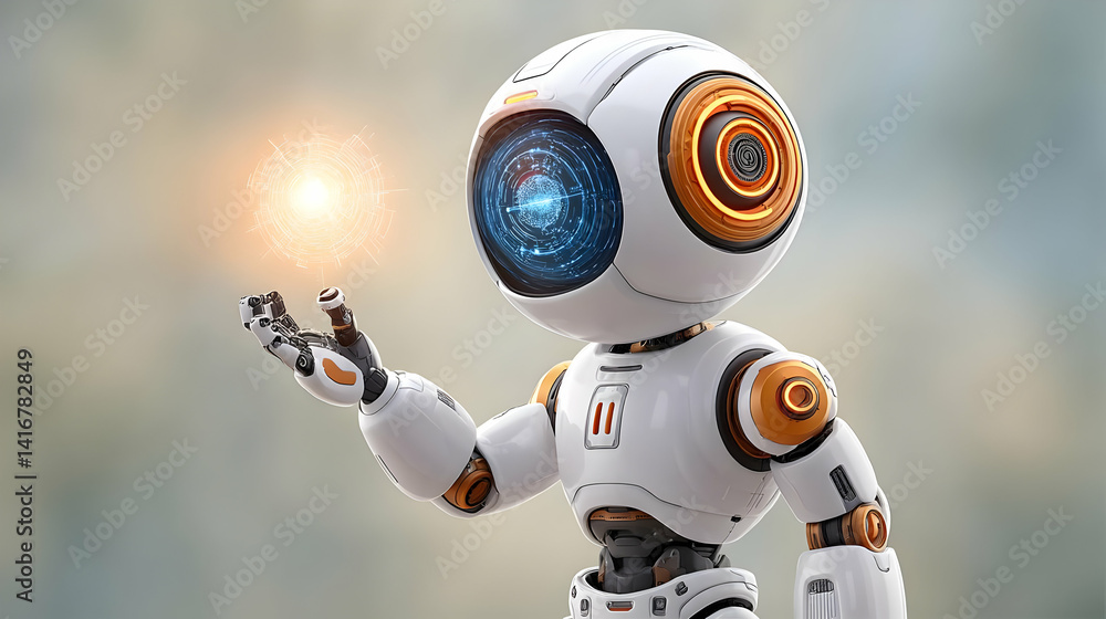 Poster high quality 3d rendering of a friendly robot with sparkling effect