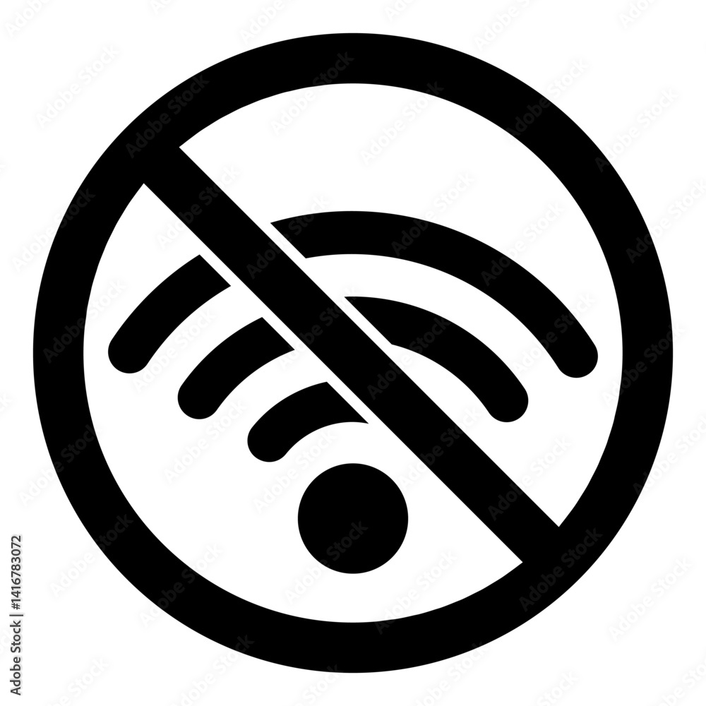Poster wireless connection ban solid icon, prohibited elements concept. vector graphics. wifi signal covera