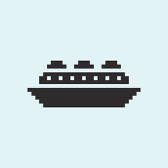 this is ship icon in pixel art with black color and white background ,this item good for presentations,stickers, icons, t shirt design,game asset,logo and your project.