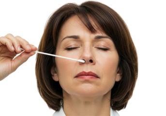 Isolated Woman Receiving a Nasal Swab Test for Virus Detection