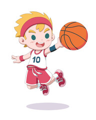 Cute style basketball player jumping cartoon illustration