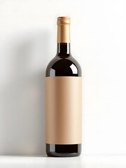 Fototapeta premium Wine bottle mockup featuring a kraft paper label. Ideal for natural product branding, organic packaging design, or rustic promotional visuals