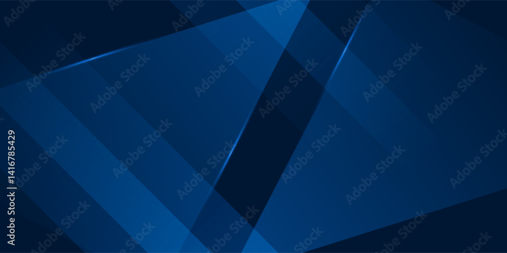 Wall mural abstract dark blue gradient background with geometric overlap design. blue background with shadow an