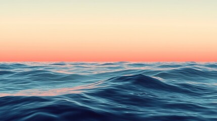 A calm ocean with smooth waves under a pastel-colored sky at dusk.