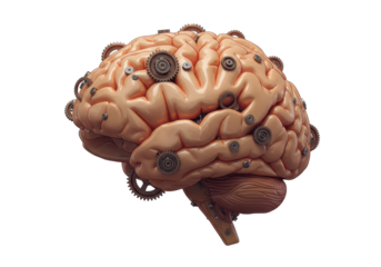 Isolated Brain with Gears Symbol of Thought and Innovation