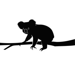 Obraz premium vector illustration of a silhouette of a koala bear on branch black graphic design