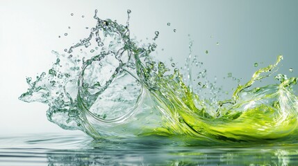 Water splash in high-speed photography with green tones