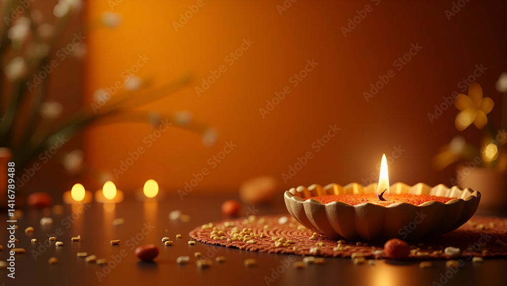 Poster elegant vesak harmony: meticulously balanced ceremonial elements with soft ambient illumination evok