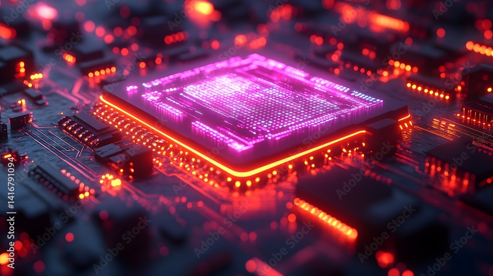 Aufkleber a glowing central processing unit on a circuit board.
