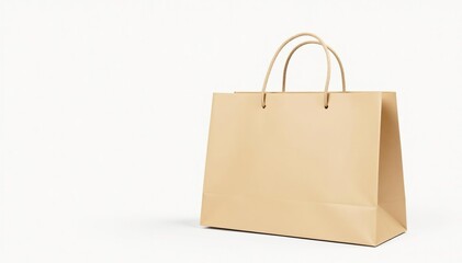 Brown paper gift bag, isolated, white backdrop, simple, blank, texture